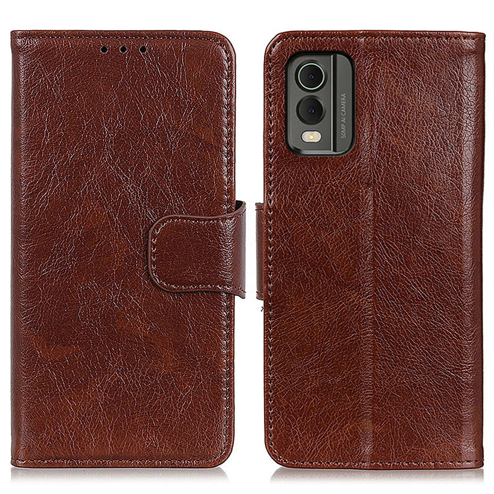 For Nokia C32 Wallet Stand Split Leather Phone Case Nappa Texture Cellphone Protective Cover