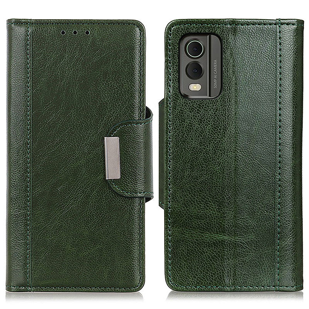 Cowhide Texture Phone Case for Nokia C32 , PU Leather Folio Flip Cover Wallet Stand Protector Shell