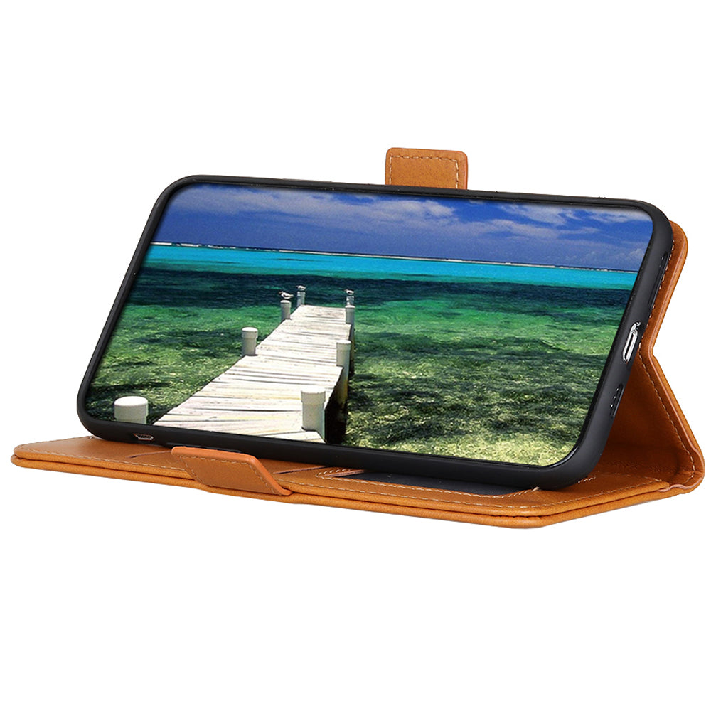 Phone Cover for Nokia C32 Anti-drop Cowhide Texture PU Leather Foldable Stand Wallet Case