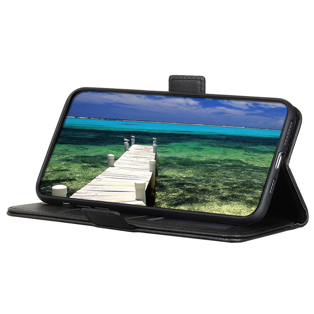 Phone Cover for Nokia C32 Anti-drop Cowhide Texture PU Leather Foldable Stand Wallet Case