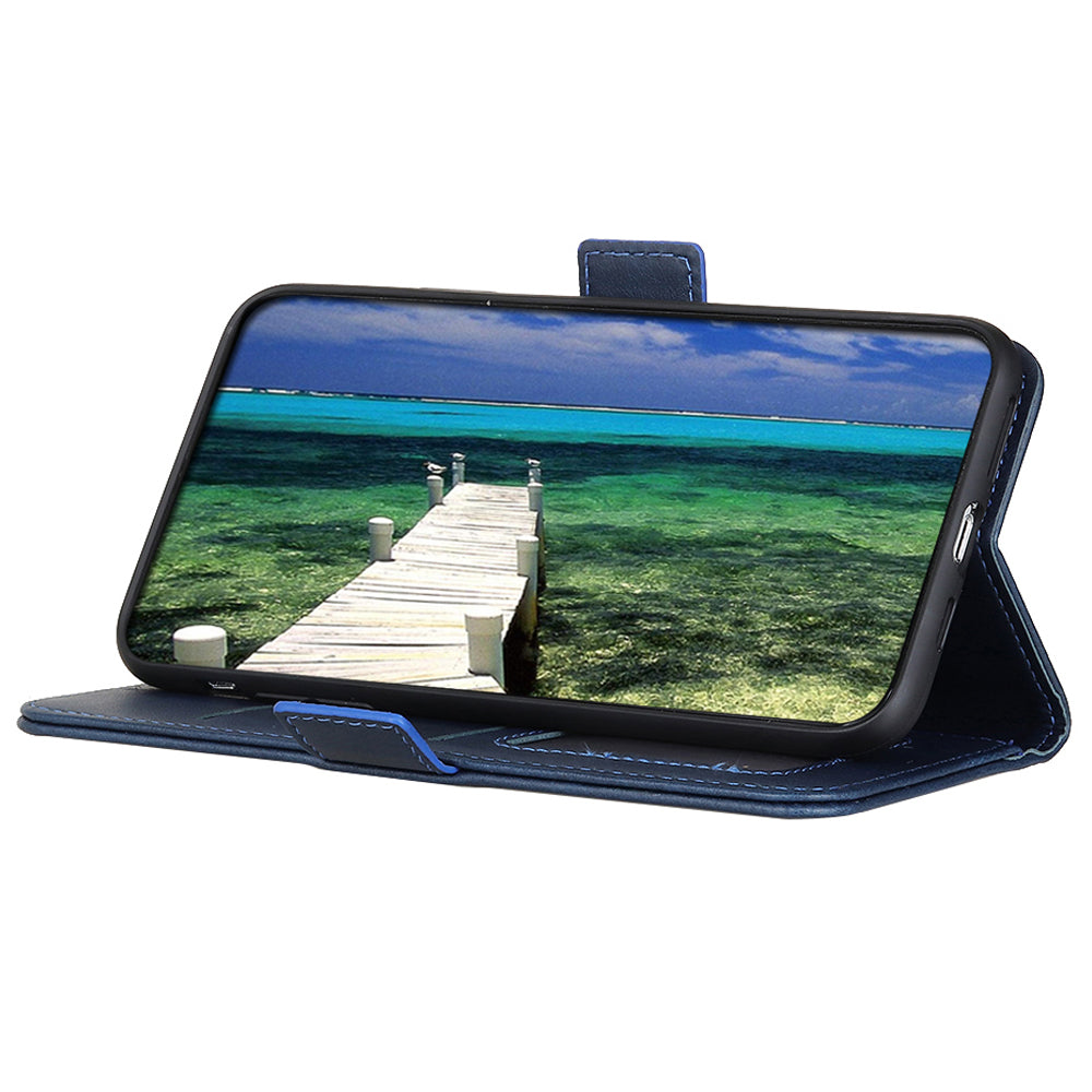 Phone Cover for Nokia C32 Anti-drop Cowhide Texture PU Leather Foldable Stand Wallet Case