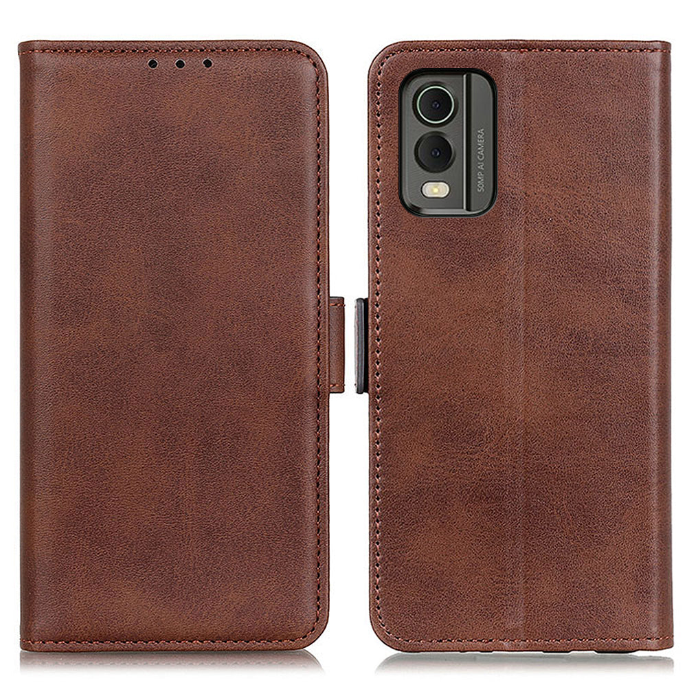 Phone Cover for Nokia C32 Anti-drop Cowhide Texture PU Leather Foldable Stand Wallet Case