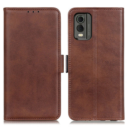 Phone Cover for Nokia C32 Anti-drop Cowhide Texture PU Leather Foldable Stand Wallet Case