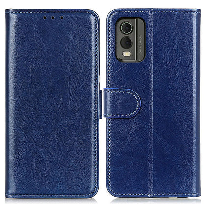Phone Wallet Case for Nokia C32 Magnetic Clasp Crazy Horse Texture Stand PU Leather Cover