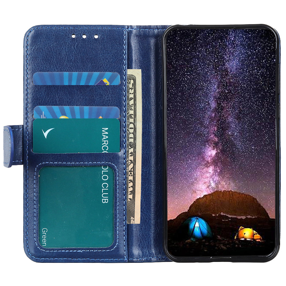Phone Wallet Case for Nokia C32 Magnetic Clasp Crazy Horse Texture Stand PU Leather Cover