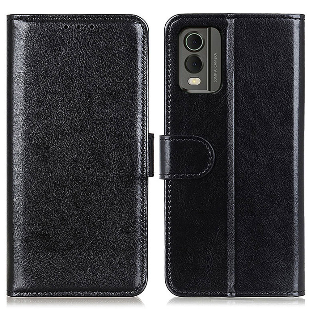 Phone Wallet Case for Nokia C32 Magnetic Clasp Crazy Horse Texture Stand PU Leather Cover