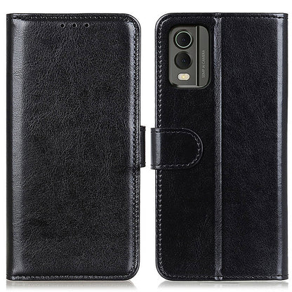 Phone Wallet Case for Nokia C32 Magnetic Clasp Crazy Horse Texture Stand PU Leather Cover