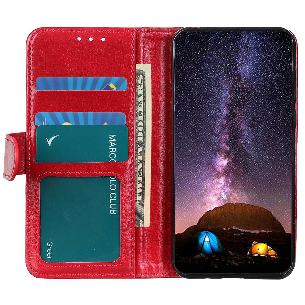 Phone Wallet Case for Nokia C32 Magnetic Clasp Crazy Horse Texture Stand PU Leather Cover