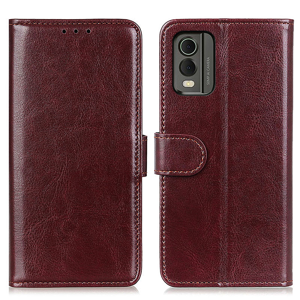Phone Wallet Case for Nokia C32 Magnetic Clasp Crazy Horse Texture Stand PU Leather Cover