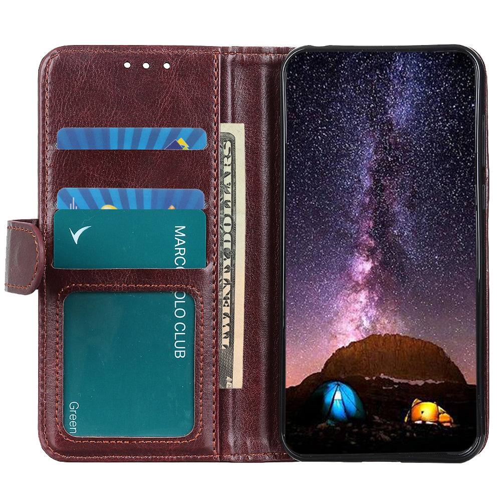 Phone Wallet Case for Nokia C32 Magnetic Clasp Crazy Horse Texture Stand PU Leather Cover