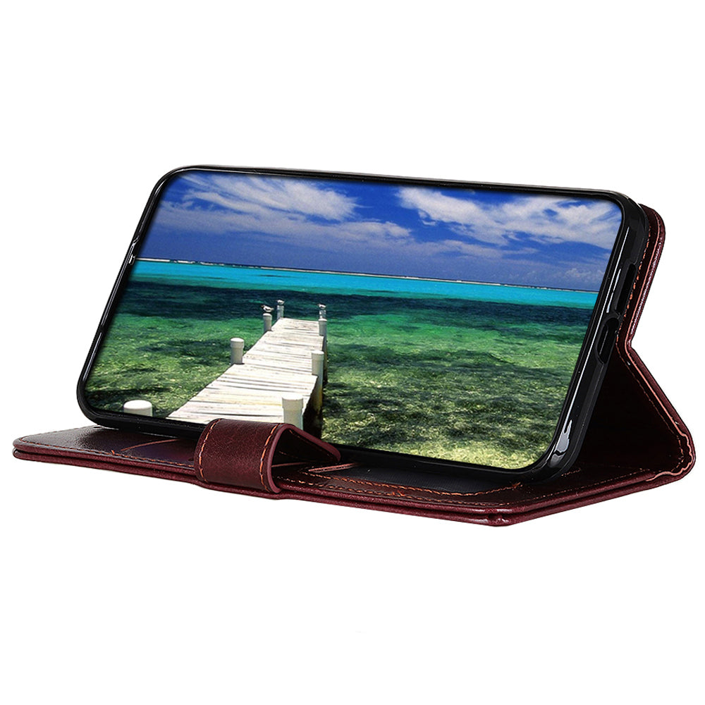 Phone Wallet Case for Nokia C32 Magnetic Clasp Crazy Horse Texture Stand PU Leather Cover