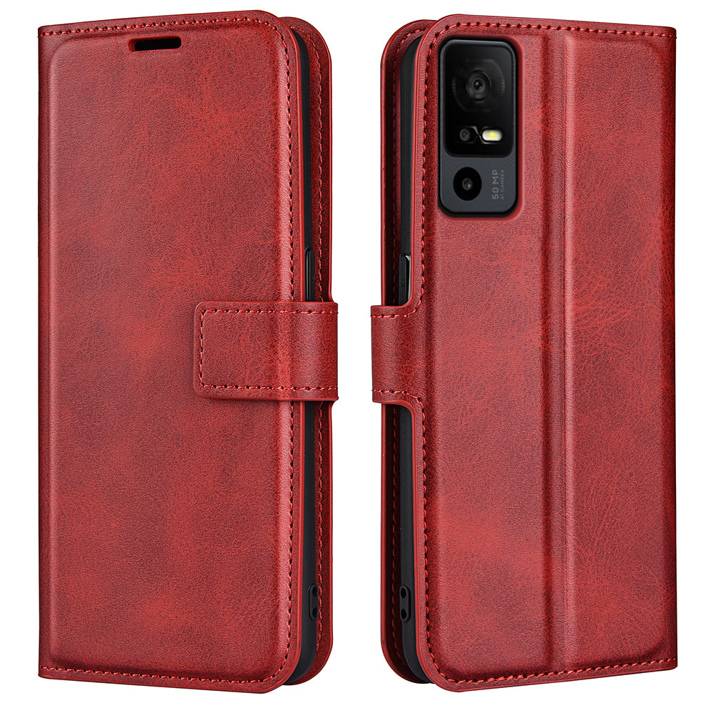 For TCL 40R 5G PU Leather Wallet Calf Texture Square Clasp Stand Phone Case Protective Shell