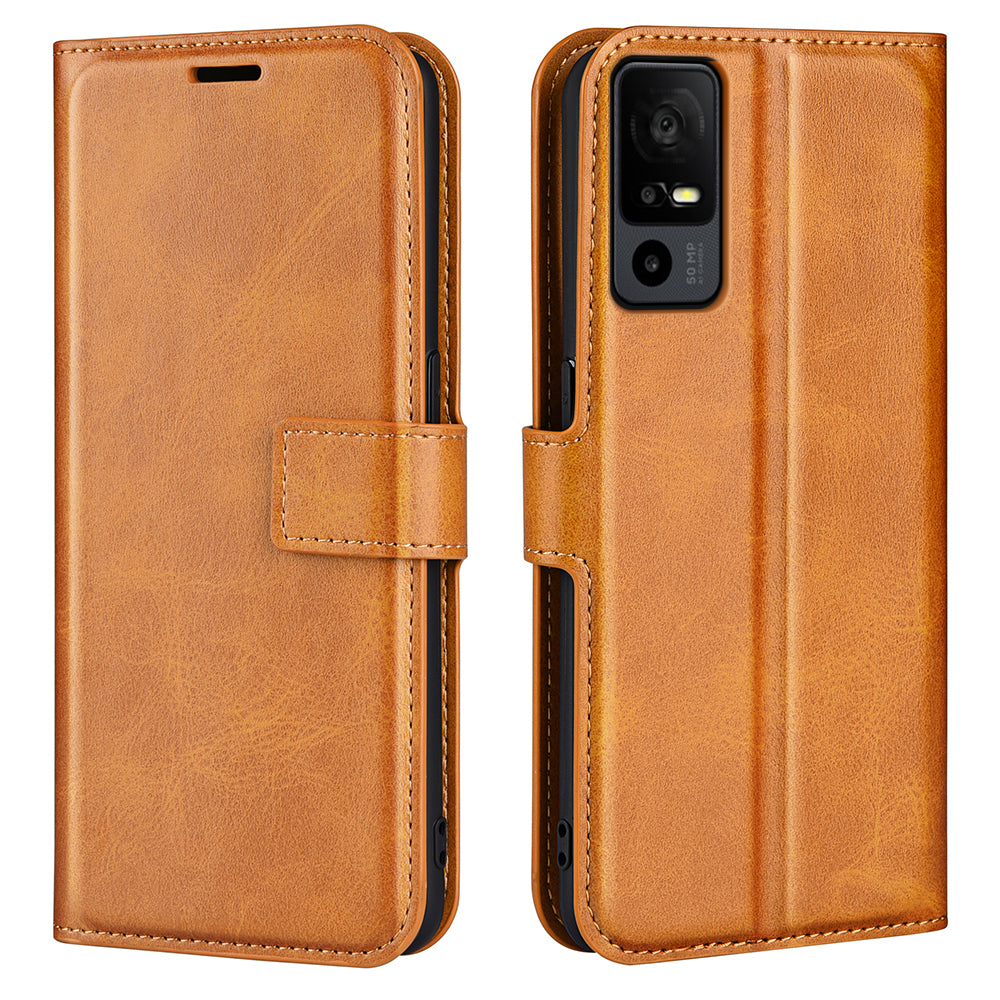 For TCL 40R 5G PU Leather Wallet Calf Texture Square Clasp Stand Phone Case Protective Shell