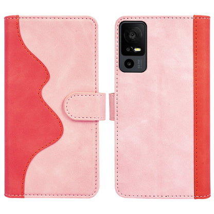 Dual Color Phone Shell for TCL 40R 5G , Splicing Leather Wallet Anti-drop Cover Flip Stand Phone Case