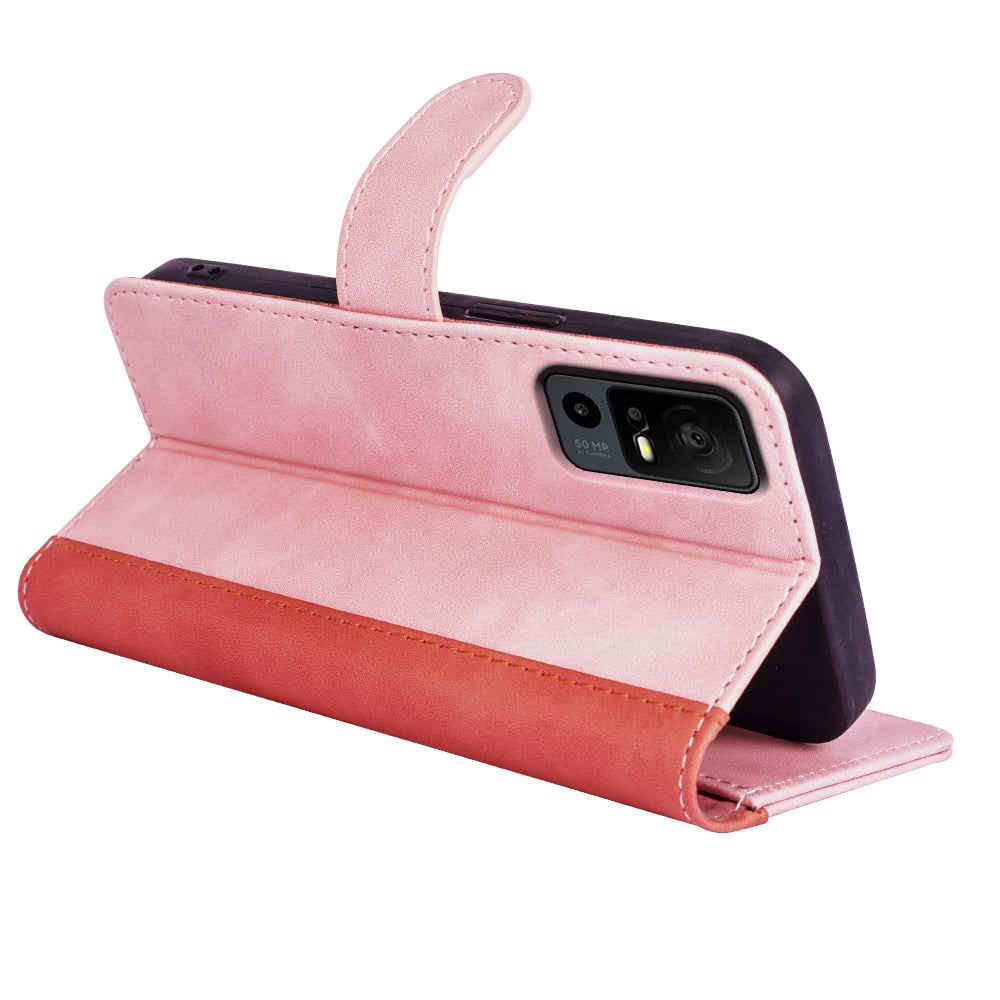 Dual Color Phone Shell for TCL 40R 5G , Splicing Leather Wallet Anti-drop Cover Flip Stand Phone Case