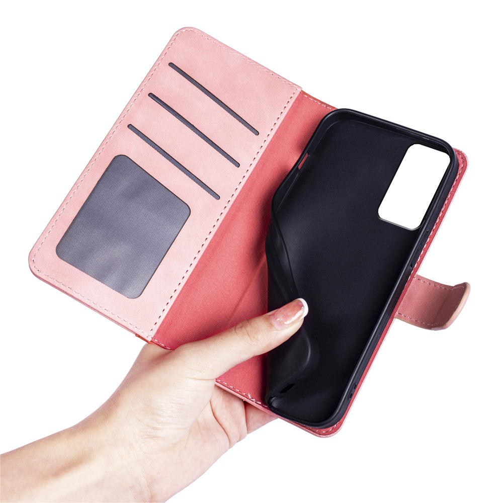 Dual Color Phone Shell for TCL 40R 5G , Splicing Leather Wallet Anti-drop Cover Flip Stand Phone Case