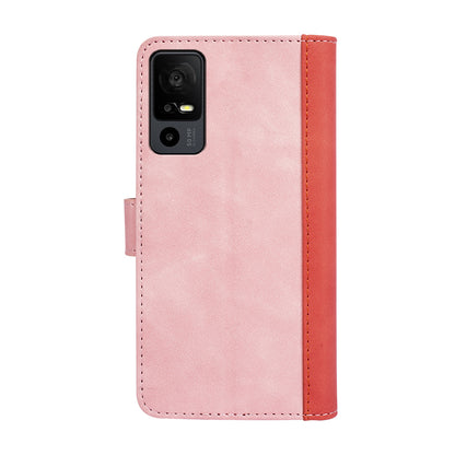 Dual Color Phone Shell for TCL 40R 5G , Splicing Leather Wallet Anti-drop Cover Flip Stand Phone Case