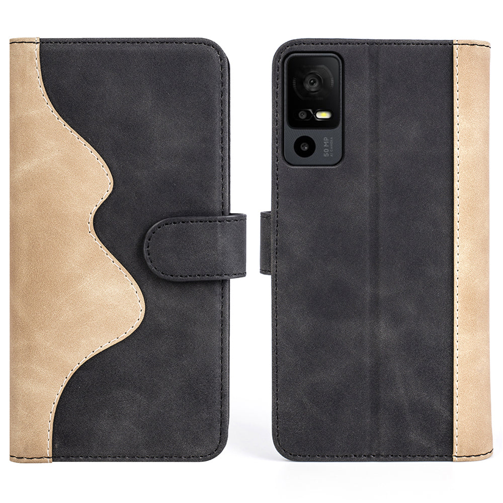 Dual Color Phone Shell for TCL 40R 5G , Splicing Leather Wallet Anti-drop Cover Flip Stand Phone Case