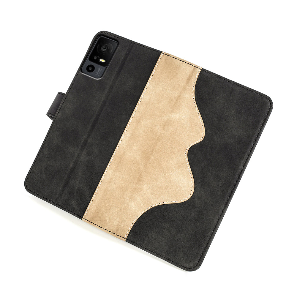 Dual Color Phone Shell for TCL 40R 5G , Splicing Leather Wallet Anti-drop Cover Flip Stand Phone Case