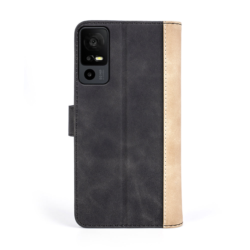 Dual Color Phone Shell for TCL 40R 5G , Splicing Leather Wallet Anti-drop Cover Flip Stand Phone Case