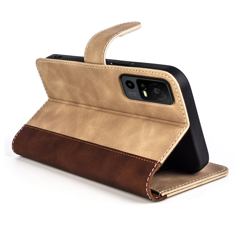 Dual Color Phone Shell for TCL 40R 5G , Splicing Leather Wallet Anti-drop Cover Flip Stand Phone Case