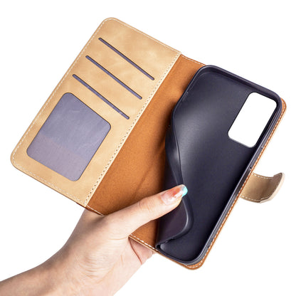 Dual Color Phone Shell for TCL 40R 5G , Splicing Leather Wallet Anti-drop Cover Flip Stand Phone Case