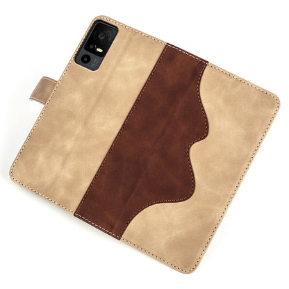Dual Color Phone Shell for TCL 40R 5G , Splicing Leather Wallet Anti-drop Cover Flip Stand Phone Case