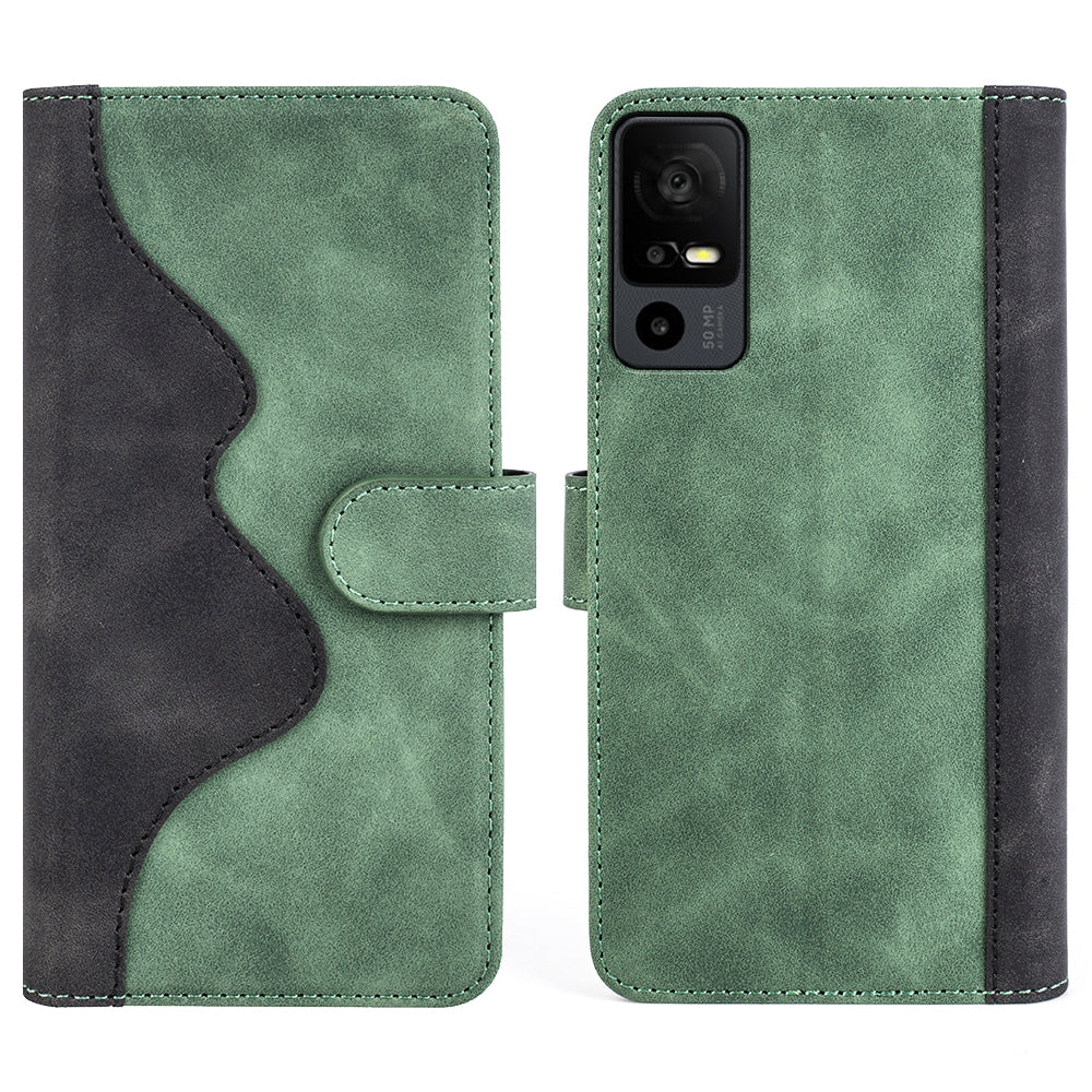Dual Color Phone Shell for TCL 40R 5G , Splicing Leather Wallet Anti-drop Cover Flip Stand Phone Case