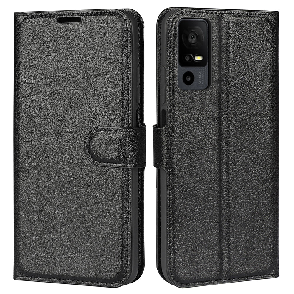 PU Leather Phone Case for TCL 40R 5G , Dustproof Litchi Texture Phone Shell Wallet Stand Flip Cover