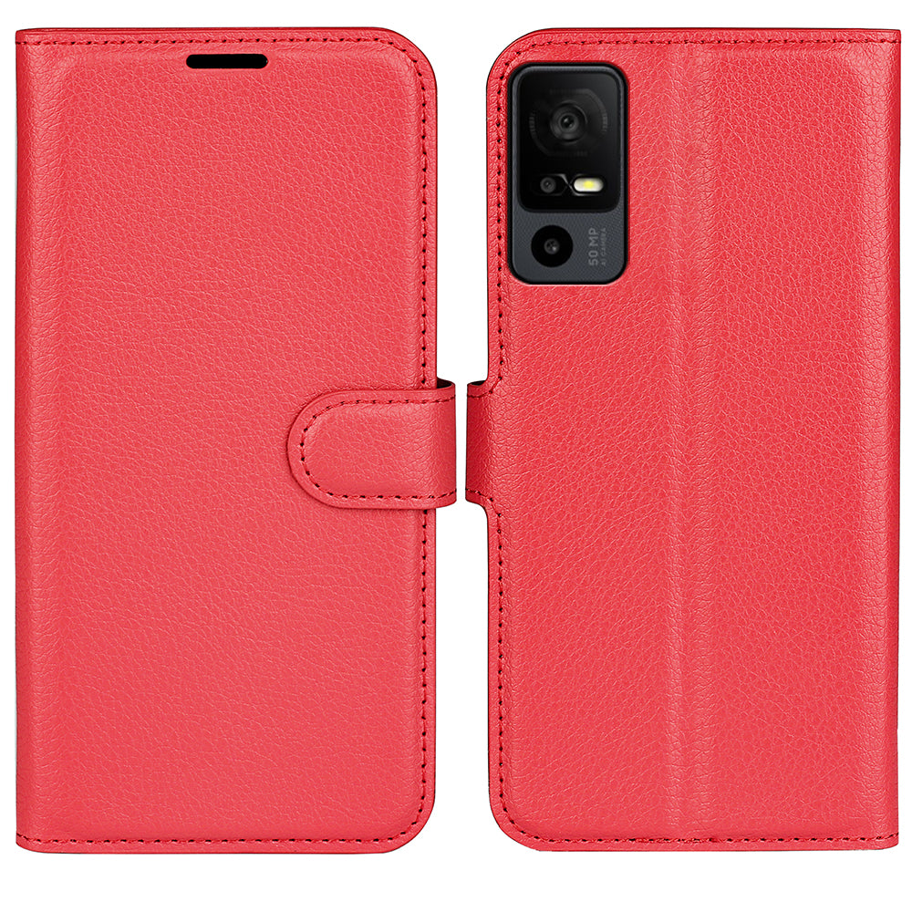 PU Leather Phone Case for TCL 40R 5G , Dustproof Litchi Texture Phone Shell Wallet Stand Flip Cover
