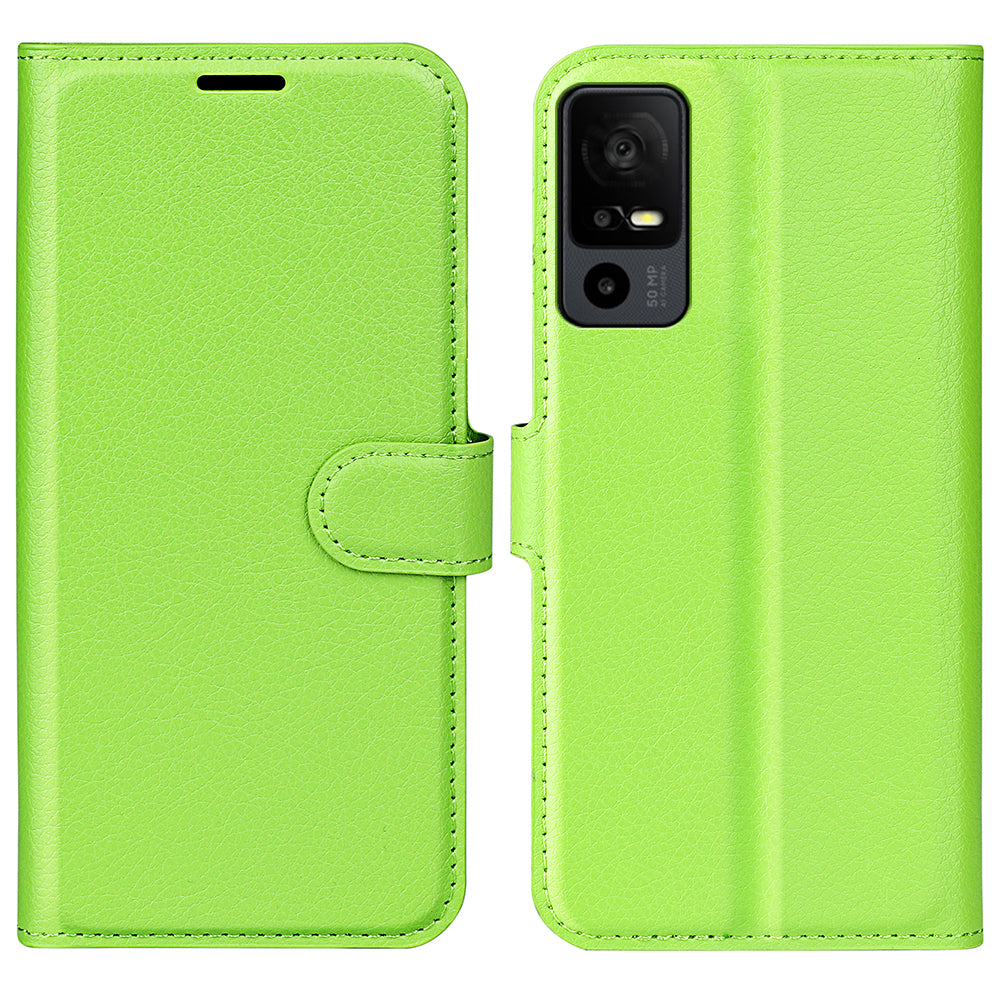 PU Leather Phone Case for TCL 40R 5G , Dustproof Litchi Texture Phone Shell Wallet Stand Flip Cover