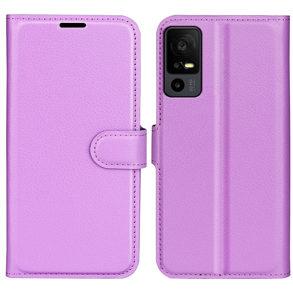 PU Leather Phone Case for TCL 40R 5G , Dustproof Litchi Texture Phone Shell Wallet Stand Flip Cover