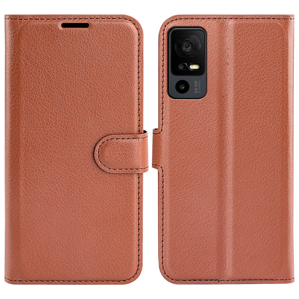 PU Leather Phone Case for TCL 40R 5G , Dustproof Litchi Texture Phone Shell Wallet Stand Flip Cover