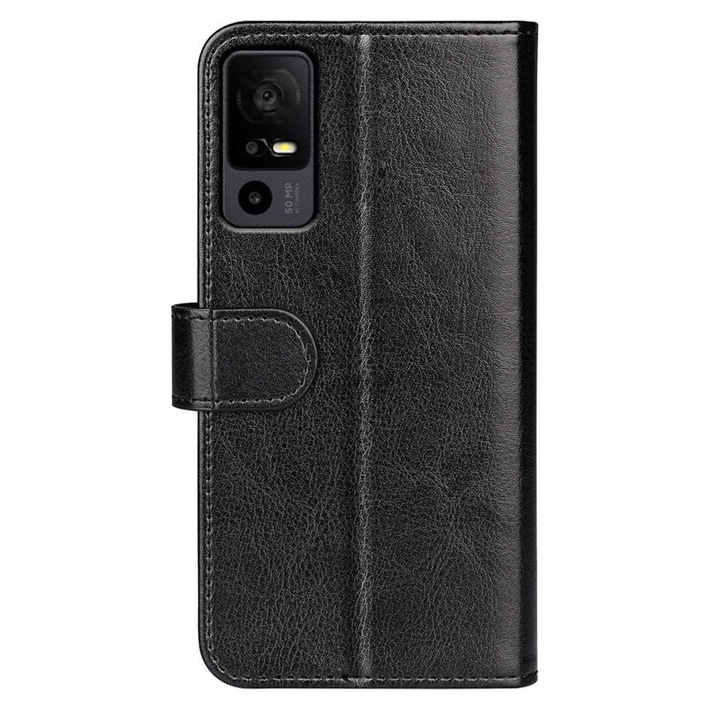 For TCL 40R 5G Anti-Dust Crazy Horse Texture Phone Case PU Leather Wallet Flip Stand Cover