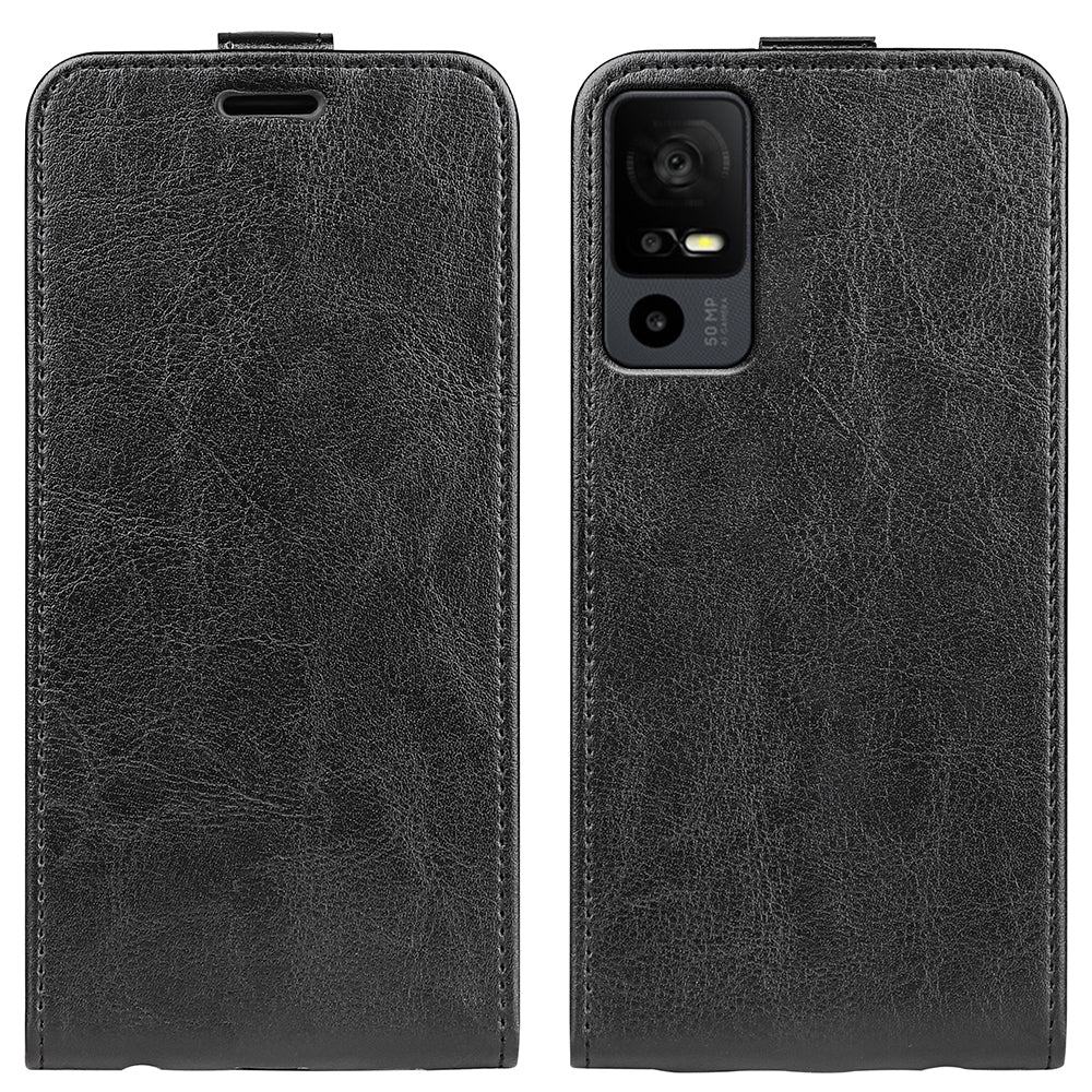 For TCL 40R 5G Vertical Flip Phone Case Crazy Horse Texture Card Holder PU Leather Protective Cover