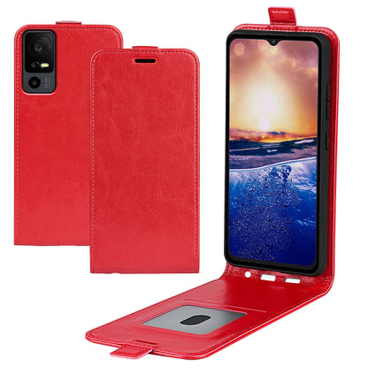 For TCL 40R 5G Vertical Flip Phone Case Crazy Horse Texture Card Holder PU Leather Protective Cover