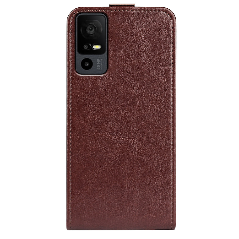 For TCL 40R 5G Vertical Flip Phone Case Crazy Horse Texture Card Holder PU Leather Protective Cover