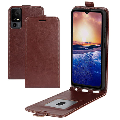 For TCL 40R 5G Vertical Flip Phone Case Crazy Horse Texture Card Holder PU Leather Protective Cover