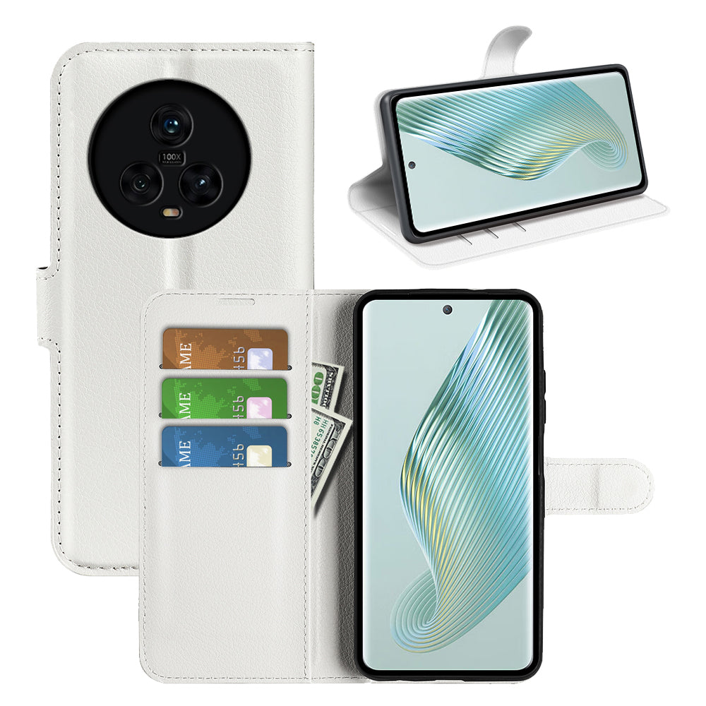 PU Leather Phone Case for Honor Magic5 Dustproof Litchi Texture Phone Shell Wallet Stand Flip Cover