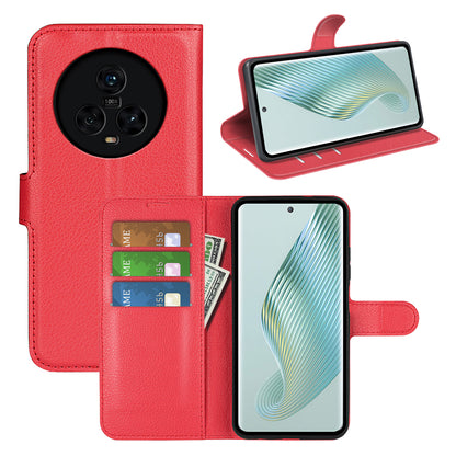 PU Leather Phone Case for Honor Magic5 Dustproof Litchi Texture Phone Shell Wallet Stand Flip Cover