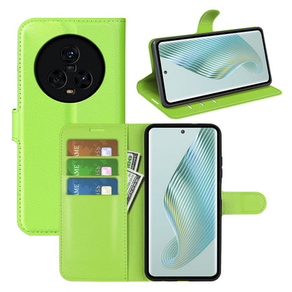 PU Leather Phone Case for Honor Magic5 Dustproof Litchi Texture Phone Shell Wallet Stand Flip Cover