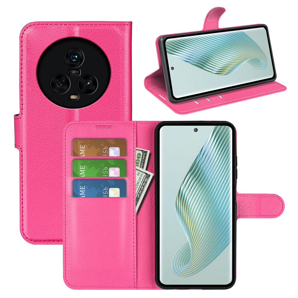 PU Leather Phone Case for Honor Magic5 Dustproof Litchi Texture Phone Shell Wallet Stand Flip Cover