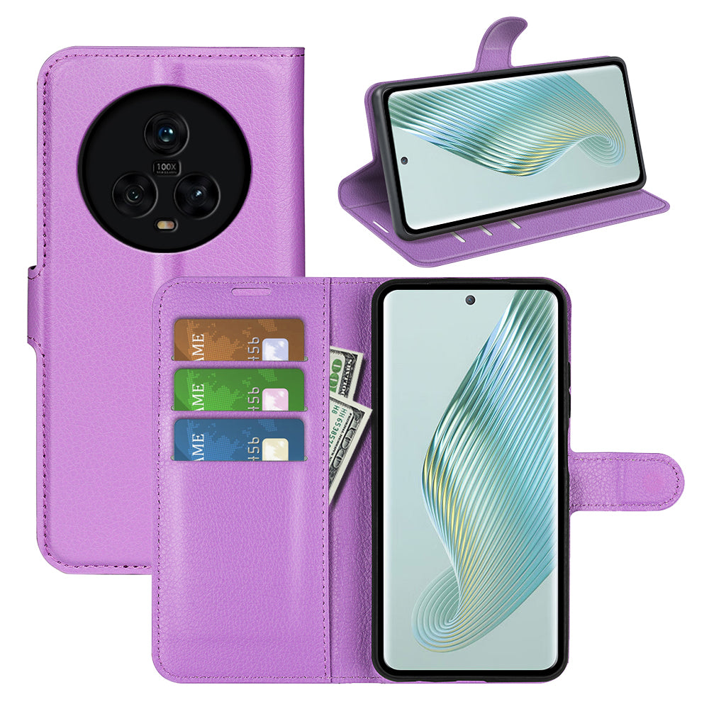 PU Leather Phone Case for Honor Magic5 Dustproof Litchi Texture Phone Shell Wallet Stand Flip Cover