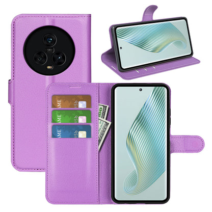 PU Leather Phone Case for Honor Magic5 Dustproof Litchi Texture Phone Shell Wallet Stand Flip Cover