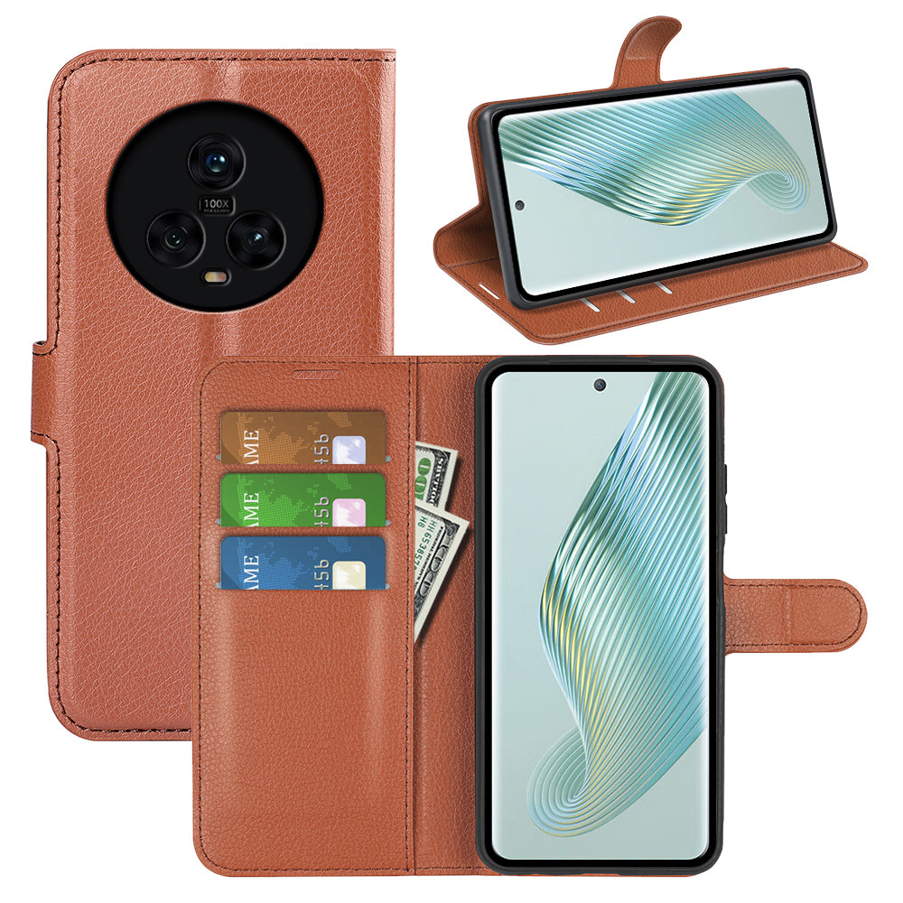 PU Leather Phone Case for Honor Magic5 Dustproof Litchi Texture Phone Shell Wallet Stand Flip Cover