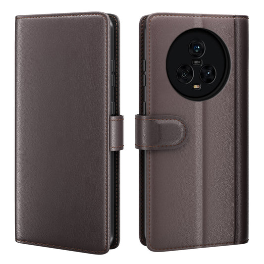 For Honor Magic5 Genuine Cow Leather Flip Cover Shockproof Wallet Phone Case with Stand