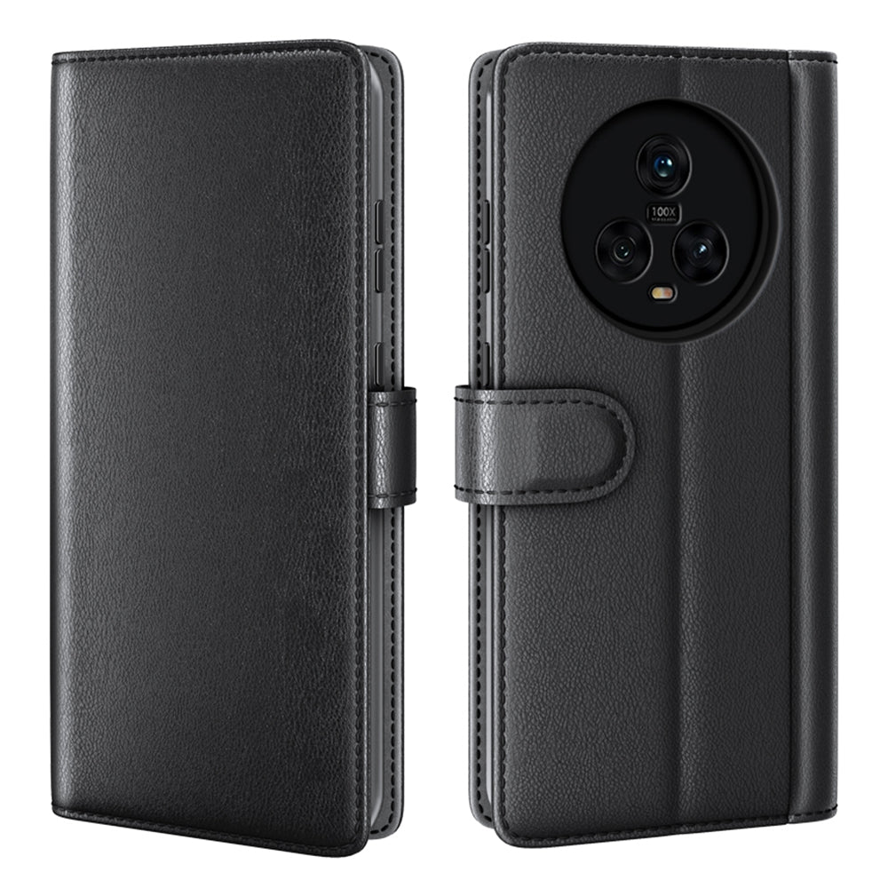 For Honor Magic5 Genuine Cow Leather Flip Cover Shockproof Wallet Phone Case with Stand