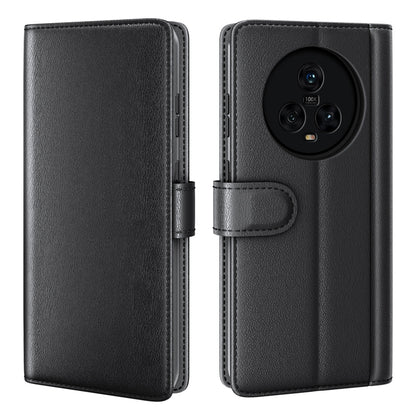 For Honor Magic5 Genuine Cow Leather Flip Cover Shockproof Wallet Phone Case with Stand