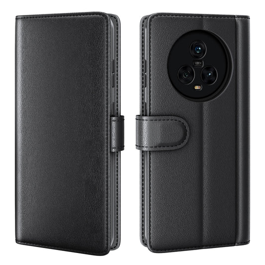 For Honor Magic5 Genuine Cow Leather Flip Cover Shockproof Wallet Phone Case with Stand