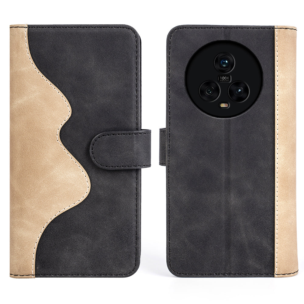 Dual Color Phone Shell for Honor Magic5 Splicing Leather Wallet Anti-Drop Cover Flip Stand Phone Case